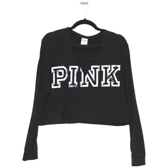 VS PINK Cut-out Detail Black Crop Top Long Sleeve Size Medium - Picture 1 of 4